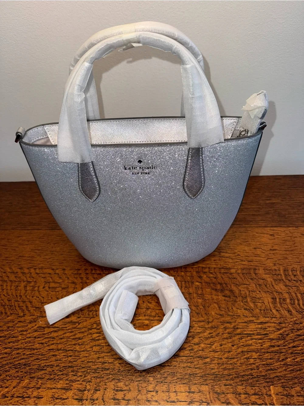 NWT Kate Spade Glimmer Satchel/Crossbody in Lunar Light Silver-Glitter